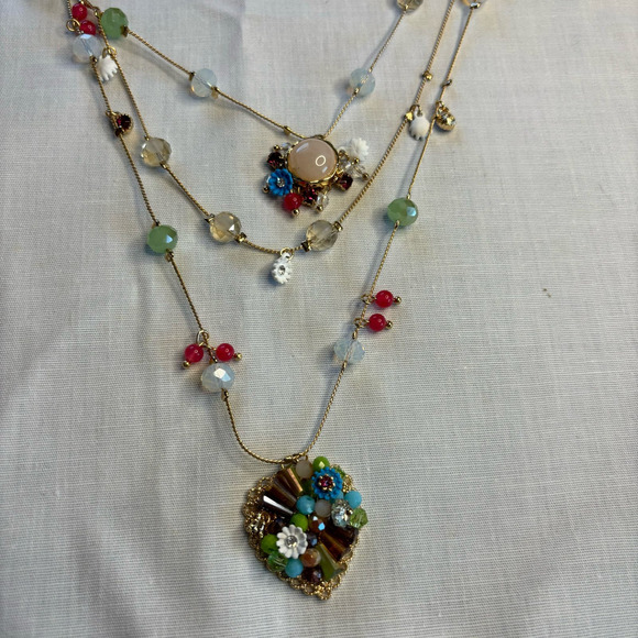 Flower  Heart Illusion Necklace Triple Chain  Boho Cottagecore NWT Retro Beaded - Picture 4 of 13